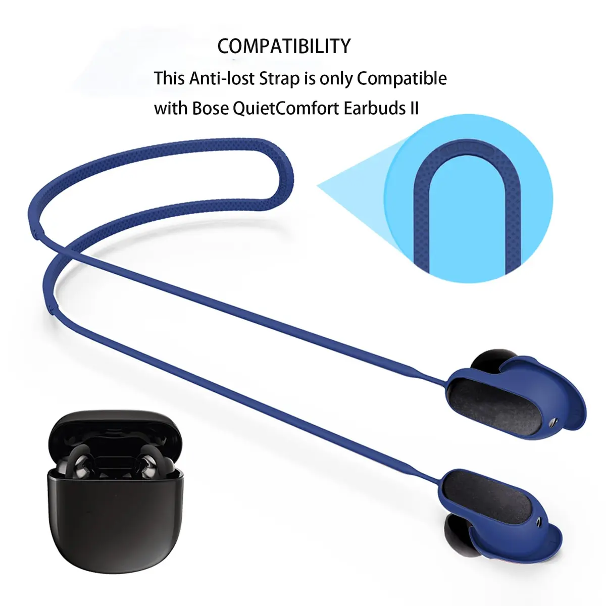 YBSCJHGR Anti-Lost Strap for Bose QuietComfort Earbuds | Silicone Neck Rope, Black, Compatible with QC Earbuds II - view 3