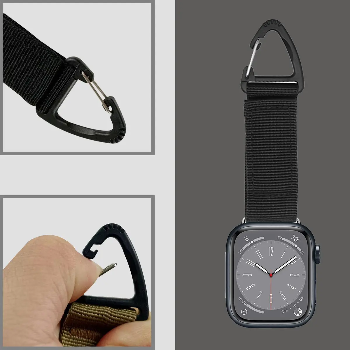 YwonShne Nylon Strap with Carabiner Clip for Apple Watch 38mm-49mm | Military Tactical Band for Outdoor Use - view 2