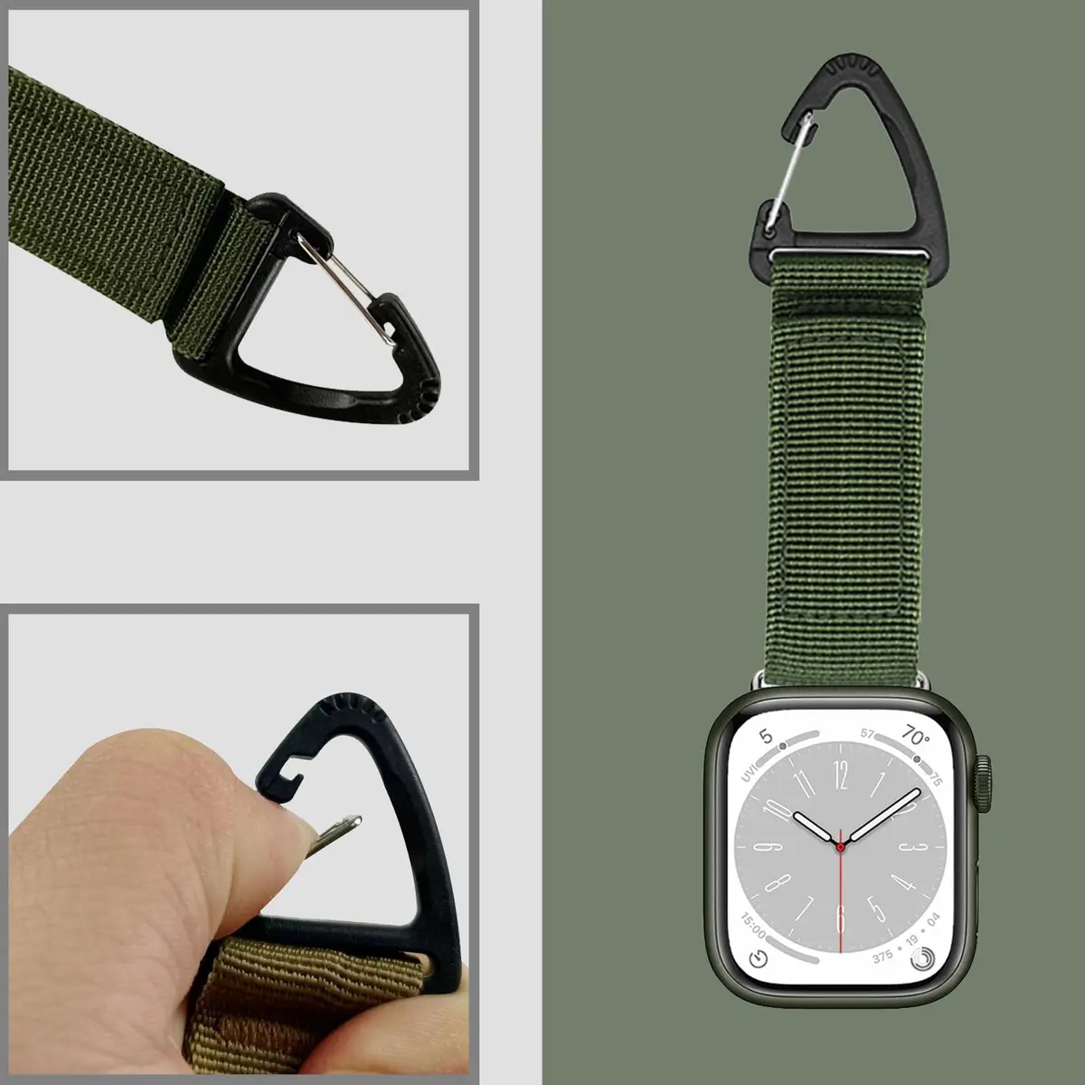 YwonShne Nylon Watch Band with Carabiner Clip for Apple Watch 38-49mm | Breathable Molle Webbing Tactical Strap - view 2