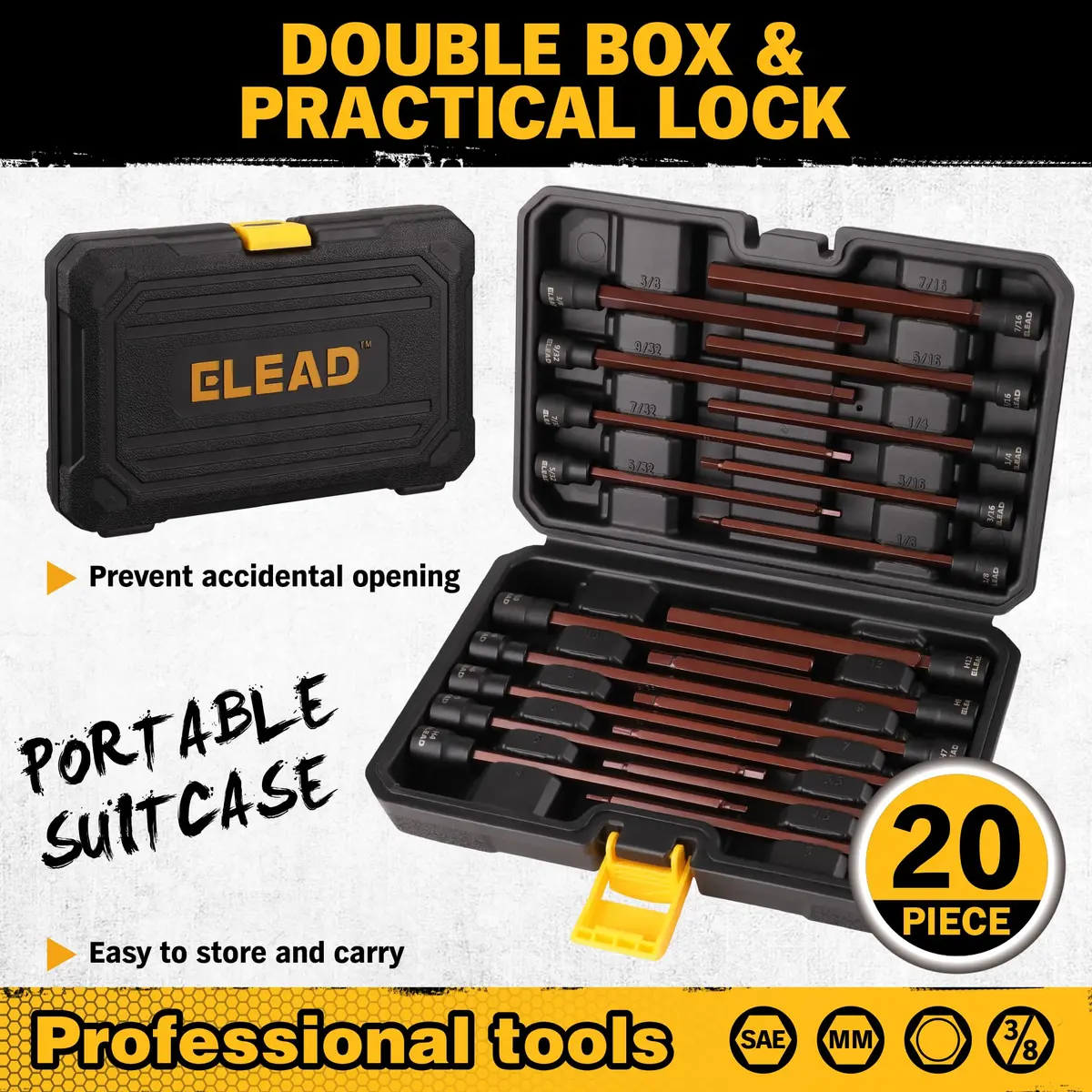 ELEAD Extra-Long Allen Hex Bit Socket Set 20-Piece 150mm | SAE & Metric, Impact Ready, Durable S2 Steel - view 4