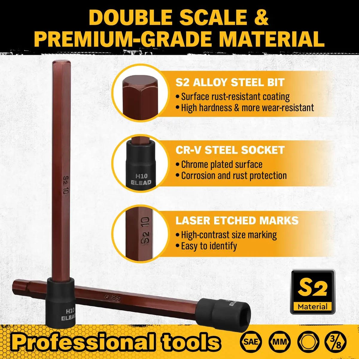 ELEAD Extra-Long Allen Hex Bit Socket Set 20-Piece 150mm | SAE & Metric, Impact Ready, Durable S2 Steel - view 3