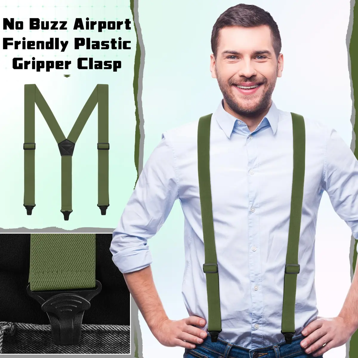 Jiuguva Men Hidden Undershirt Suspender Under Clothing Y 1.5in,Army Green | Airport Friendly Heavy Duty Suspenders - view 6