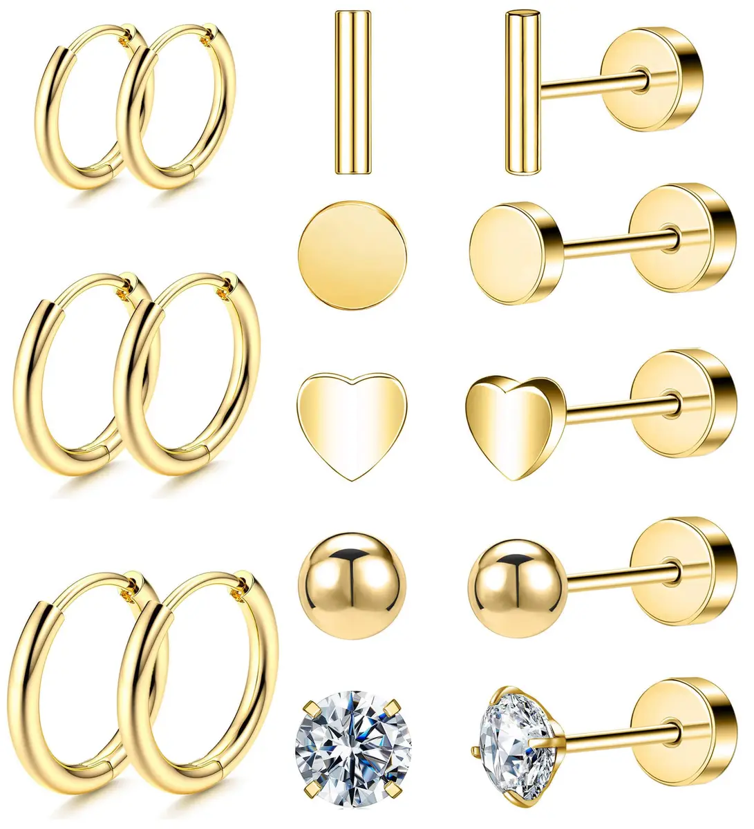 GOGOEY G23 Titanium Earrings - Dot Ball Opal Cubic Zirconia Stud & Hoop Set 6mm | Flat Back for Women - main product image