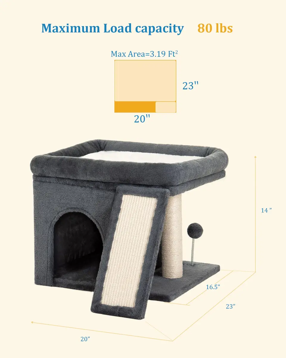 Aechonow Cat Tree for Large Cats 20x16.5 Perch Bed for Adult Senior Cats | Durable Sisal & Washable Cushion - view 6