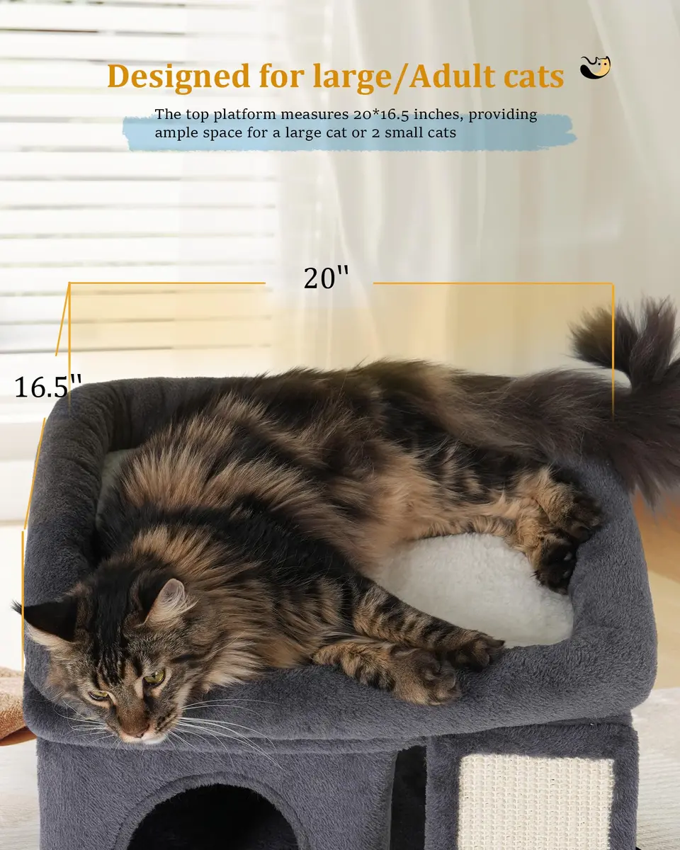Aechonow Cat Tree for Large Cats 20x16.5 Perch Bed for Adult Senior Cats | Durable Sisal & Washable Cushion - view 3