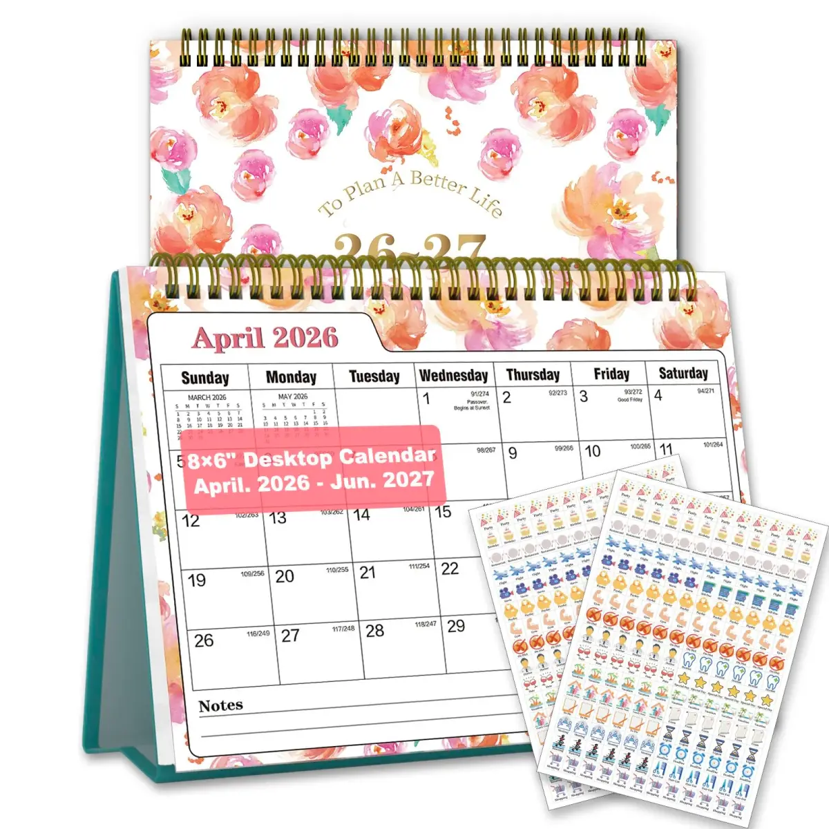 Ymumuda Floral Desk Calendar 2026-2027 20cm (8" x 6") | Academic Year Planning with To-Do Lists - main product image
