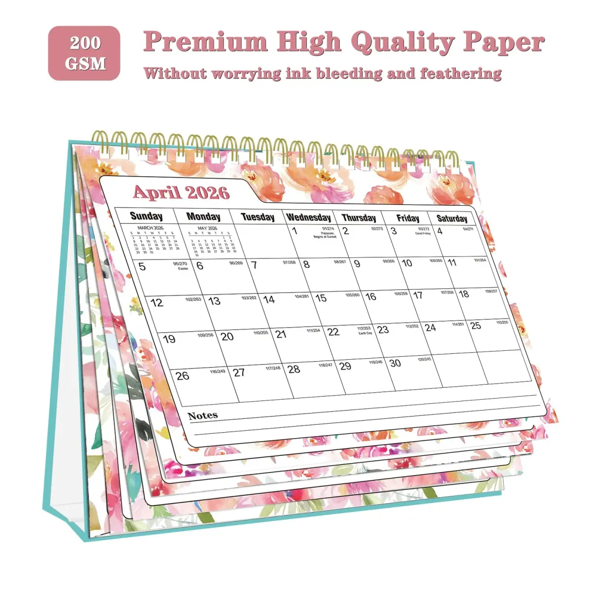 Ymumuda Floral Desk Calendar 2026-2027 20cm (8" x 6") | Academic Year Planning with To-Do Lists - view 5
