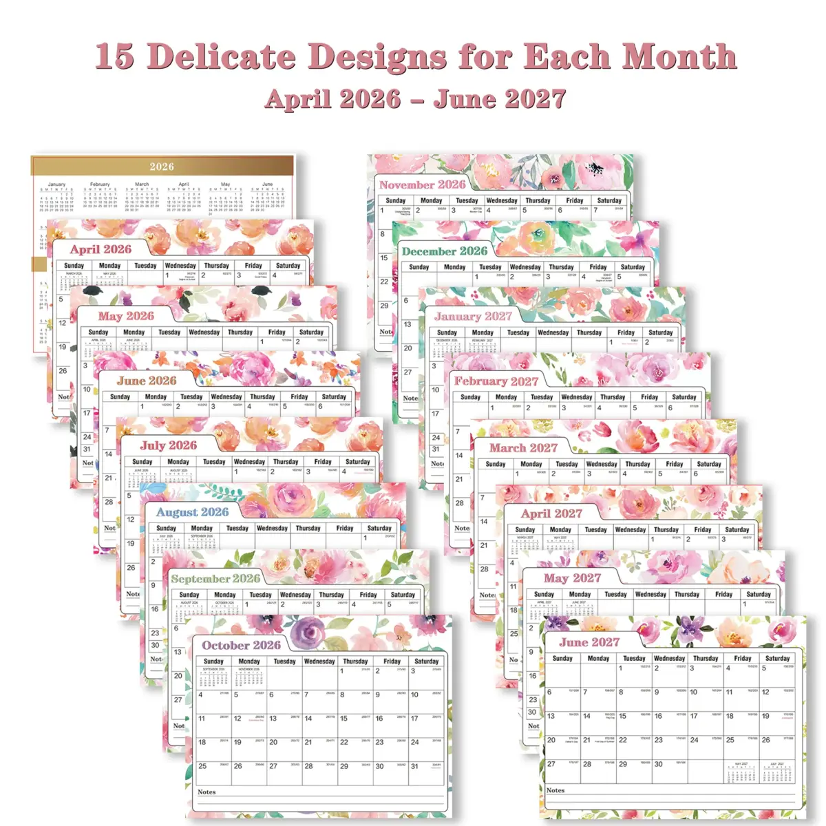 Ymumuda Floral Desk Calendar 2026-2027 20cm (8" x 6") | Academic Year Planning with To-Do Lists - view 2
