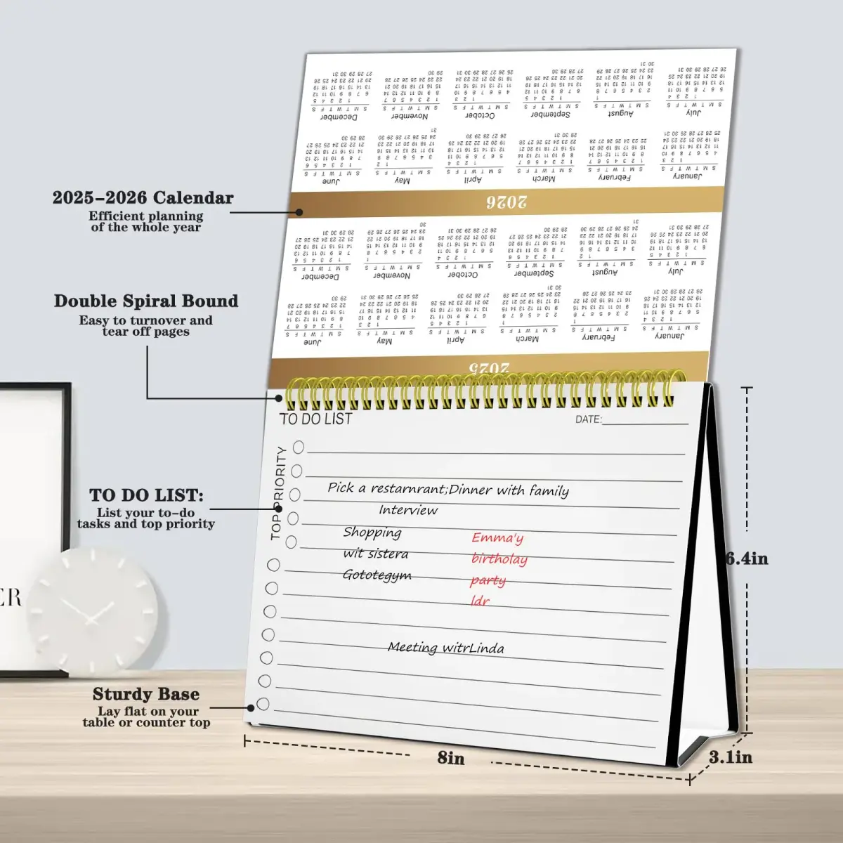 Ymumuda Floral Desk Calendar 2026-2027 20cm (8") x 15cm (6") | Academic Year Planner with To-Do Lists - view 5