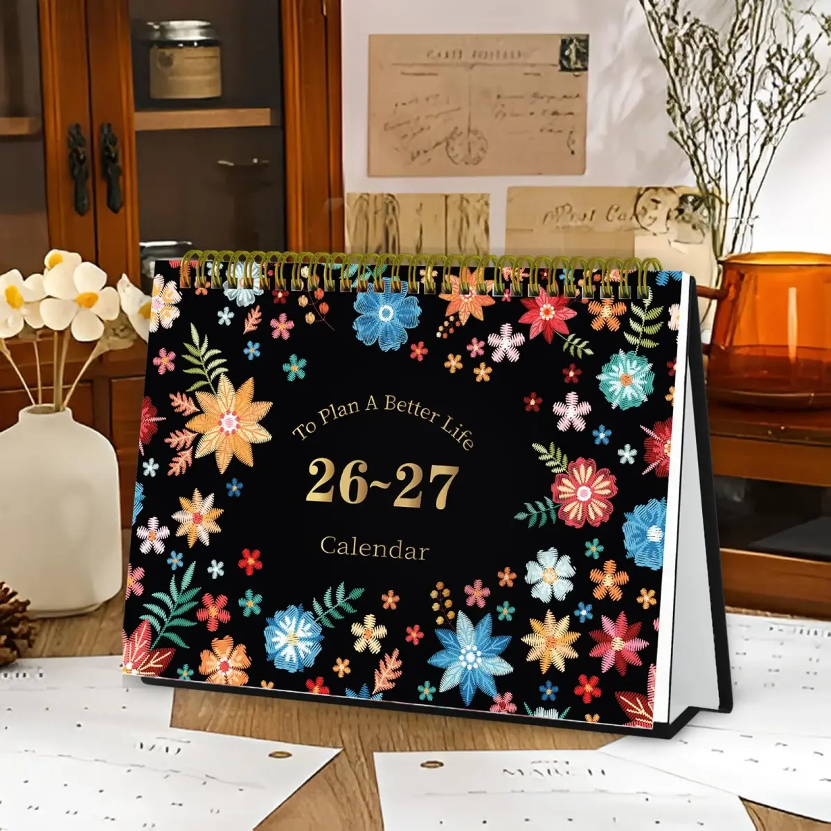 Ymumuda Floral Desk Calendar 2026-2027 20cm (8") x 15cm (6") | Academic Year Planner with To-Do Lists - view 6