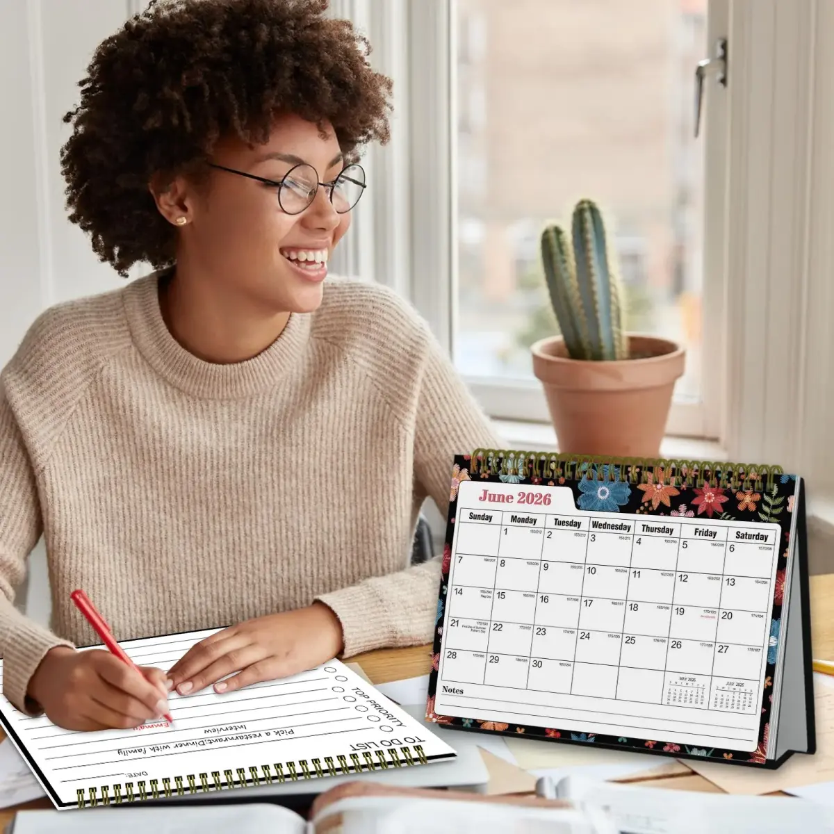 Ymumuda Floral Desk Calendar 2026-2027 20cm (8") x 15cm (6") | Academic Year Planner with To-Do Lists - view 8