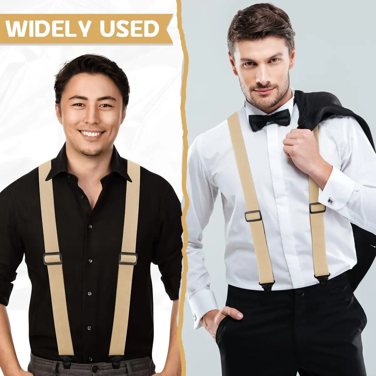 Janmercy Men's Hidden X-Back Suspender Khaki 120 cm (47.24 x 1.5 inches) | Airport Friendly Plastic Clips - view 4
