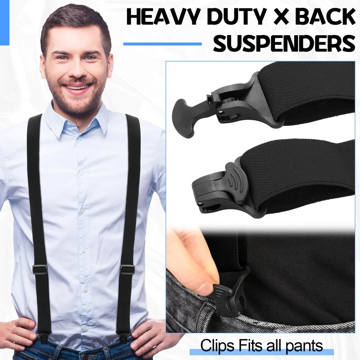 Janmercy Men's X-Back Hidden Suspender Airport Friendly Black 120 cm (47.24 x 1.5 inches) | Secure Hold for Pants - view 5