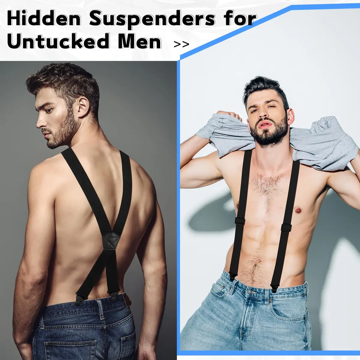 Janmercy Men's X-Back Hidden Suspender Airport Friendly Black 120 cm (47.24 x 1.5 inches) | Secure Hold for Pants - view 2