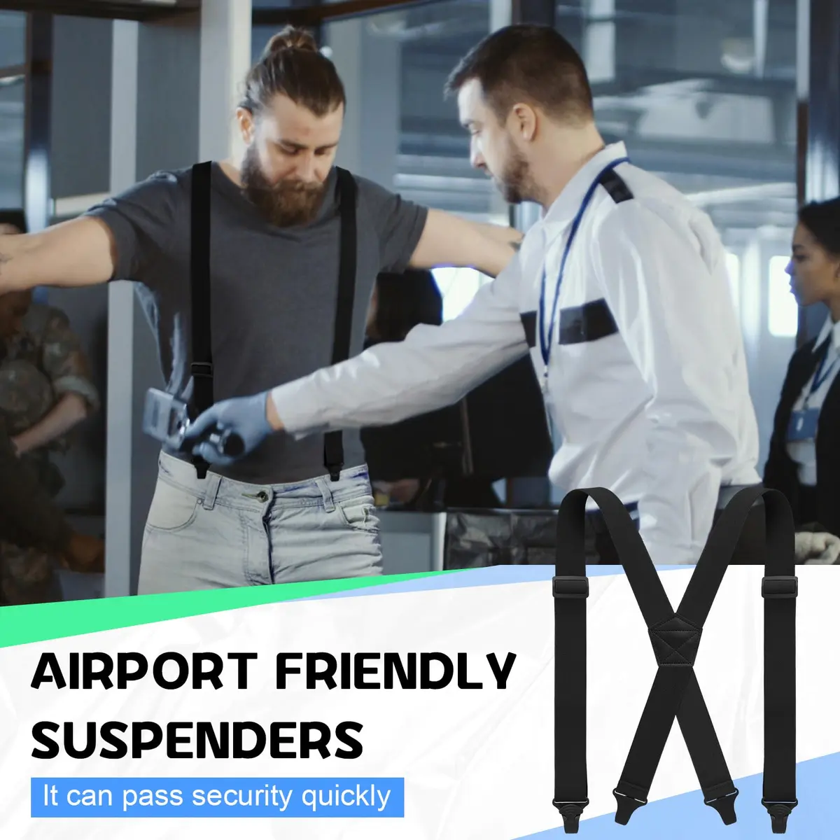 Janmercy Men's X-Back Hidden Suspender Airport Friendly Black 120 cm (47.24 x 1.5 inches) | Secure Hold for Pants - view 3