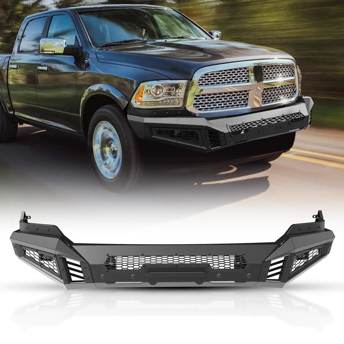 Hawkley Front Bumper for Dodge Ram 1500 2013-2023 | Heavy-Duty Steel, Black Powder Coated - main product image