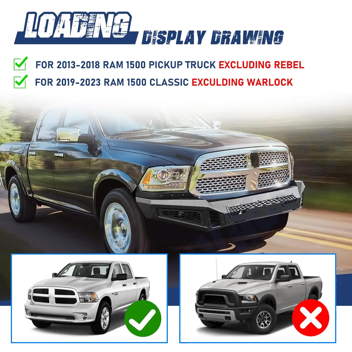 Hawkley Front Bumper for Dodge Ram 1500 2013-2023 | Heavy-Duty Steel, Black Powder Coated - view 3