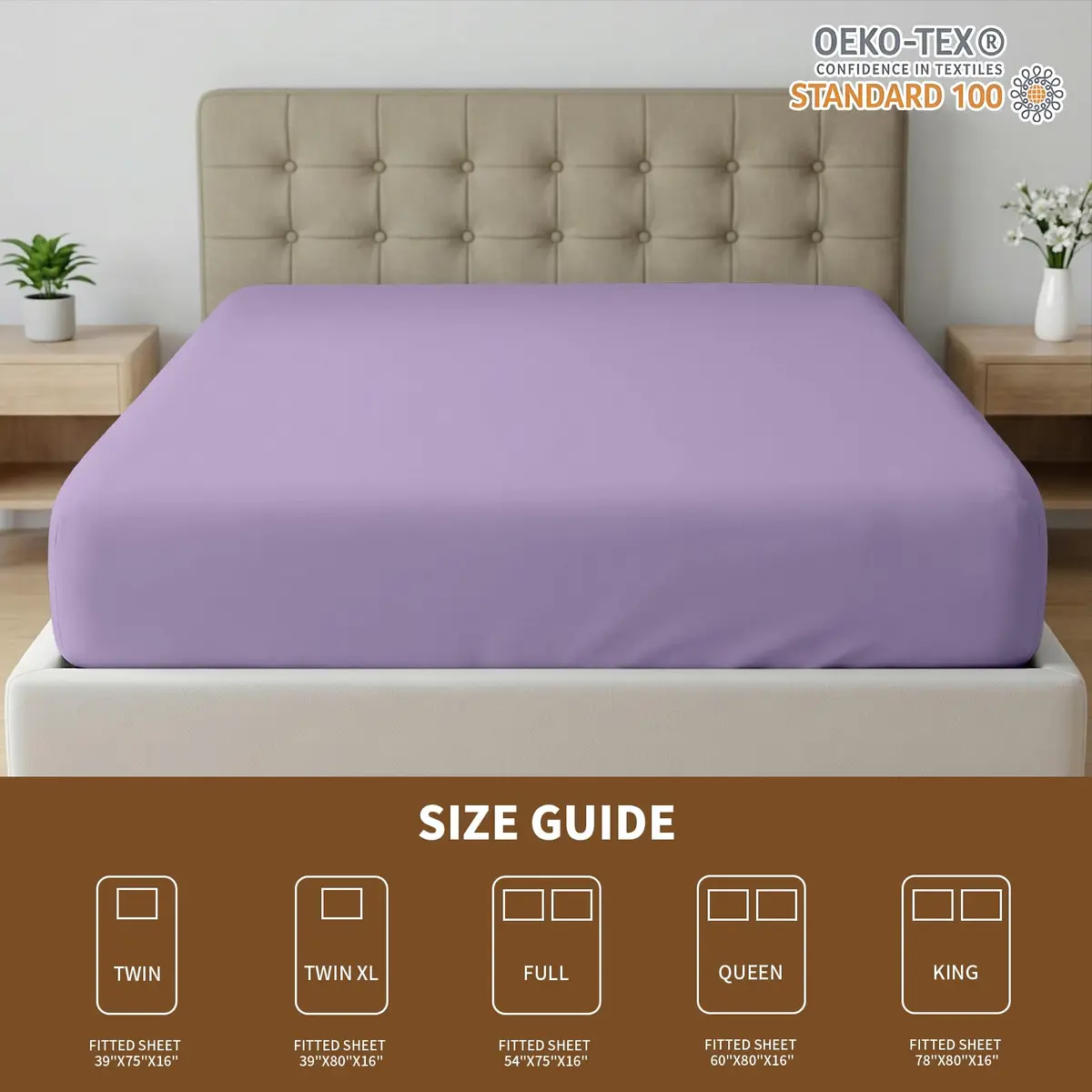 HBHLFZ Light Purple Twin XL Fitted Sheet 80" x 39" (203cm x 99cm) | Breathable Polyester with 16" Deep Pockets - view 6