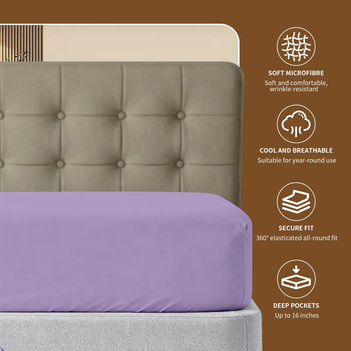 HBHLFZ Light Purple Twin XL Fitted Sheet 80" x 39" (203cm x 99cm) | Breathable Polyester with 16" Deep Pockets - view 2