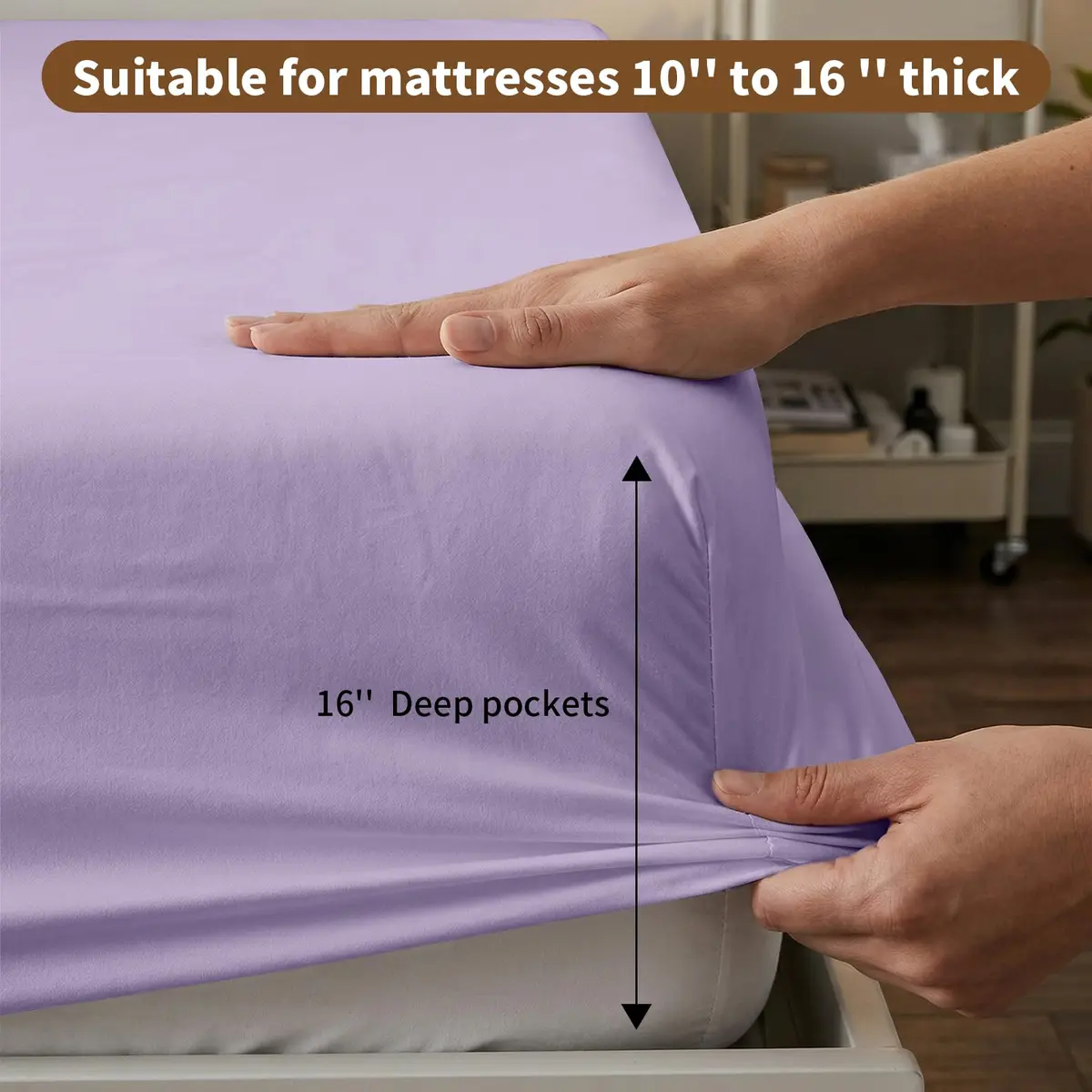 HBHLFZ Light Purple Twin XL Fitted Sheet 80" x 39" (203cm x 99cm) | Breathable Polyester with 16" Deep Pockets - view 3