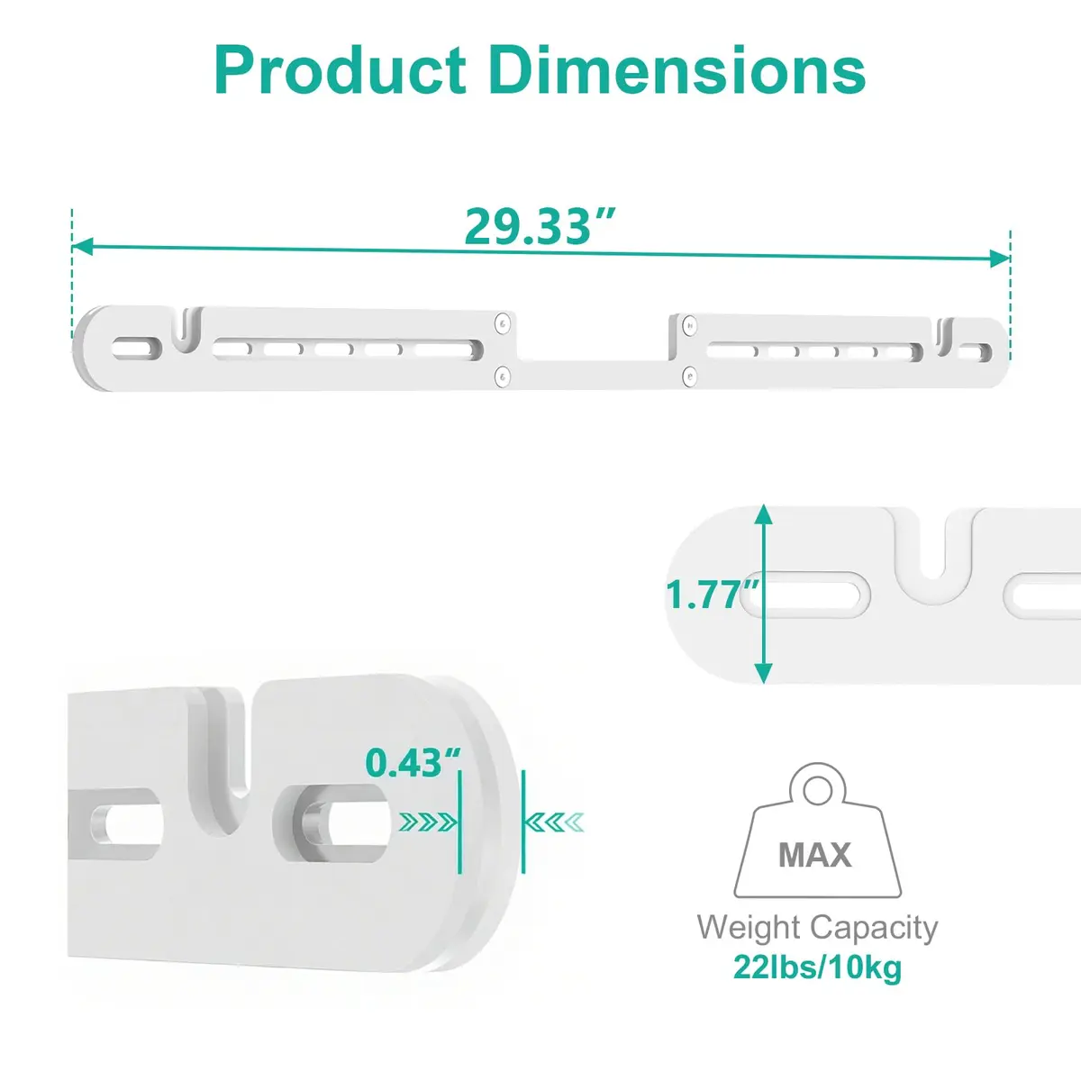 WALI White Soundbar Wall Mount for Sonos Arc & Ultra | 0.78 kg (1.72 lb) - view 3