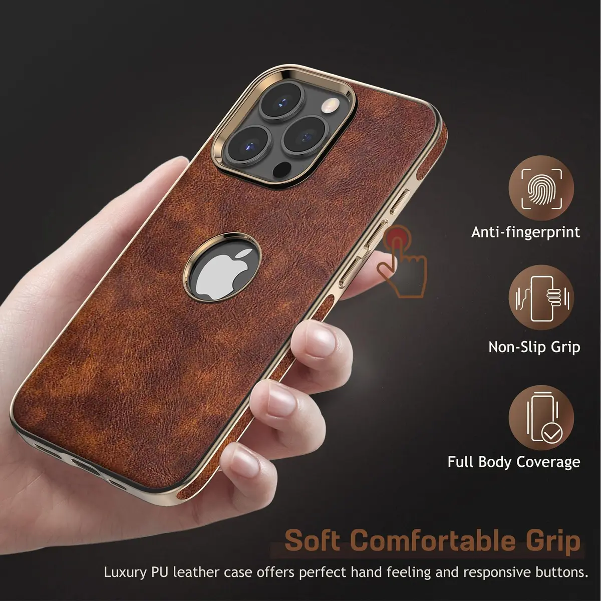 LOHASIC iPhone 15 Pro Max Leather Case | Slim Vintage Brown Luxury Cover - view 5