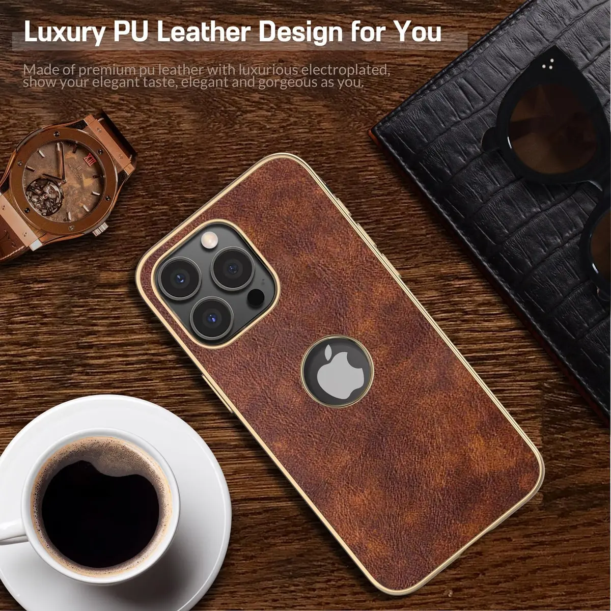 LOHASIC iPhone 15 Pro Max Leather Case | Slim Vintage Brown Luxury Cover - view 3