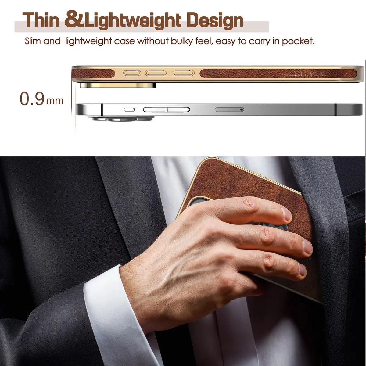 LOHASIC iPhone 15 Pro Max Leather Case | Slim Vintage Brown Luxury Cover - view 4