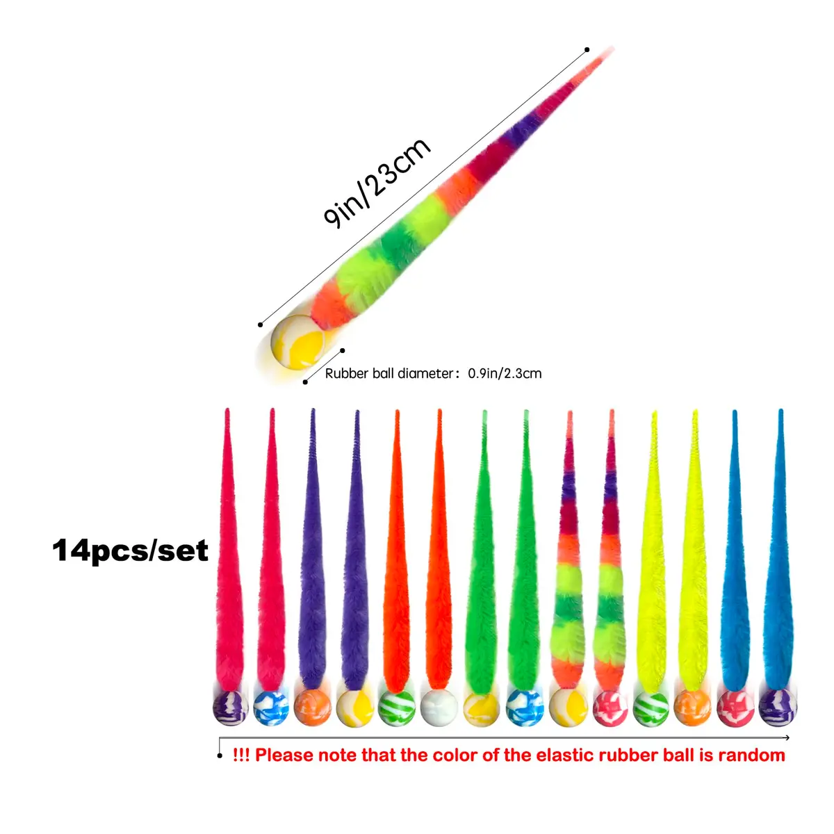 AcceLeah Fluffy Rainbow Elastic Balls Interactive Cat Toys 23cm (9in) Pack of 14 | Engaging Play for Feline Instincts - view 2