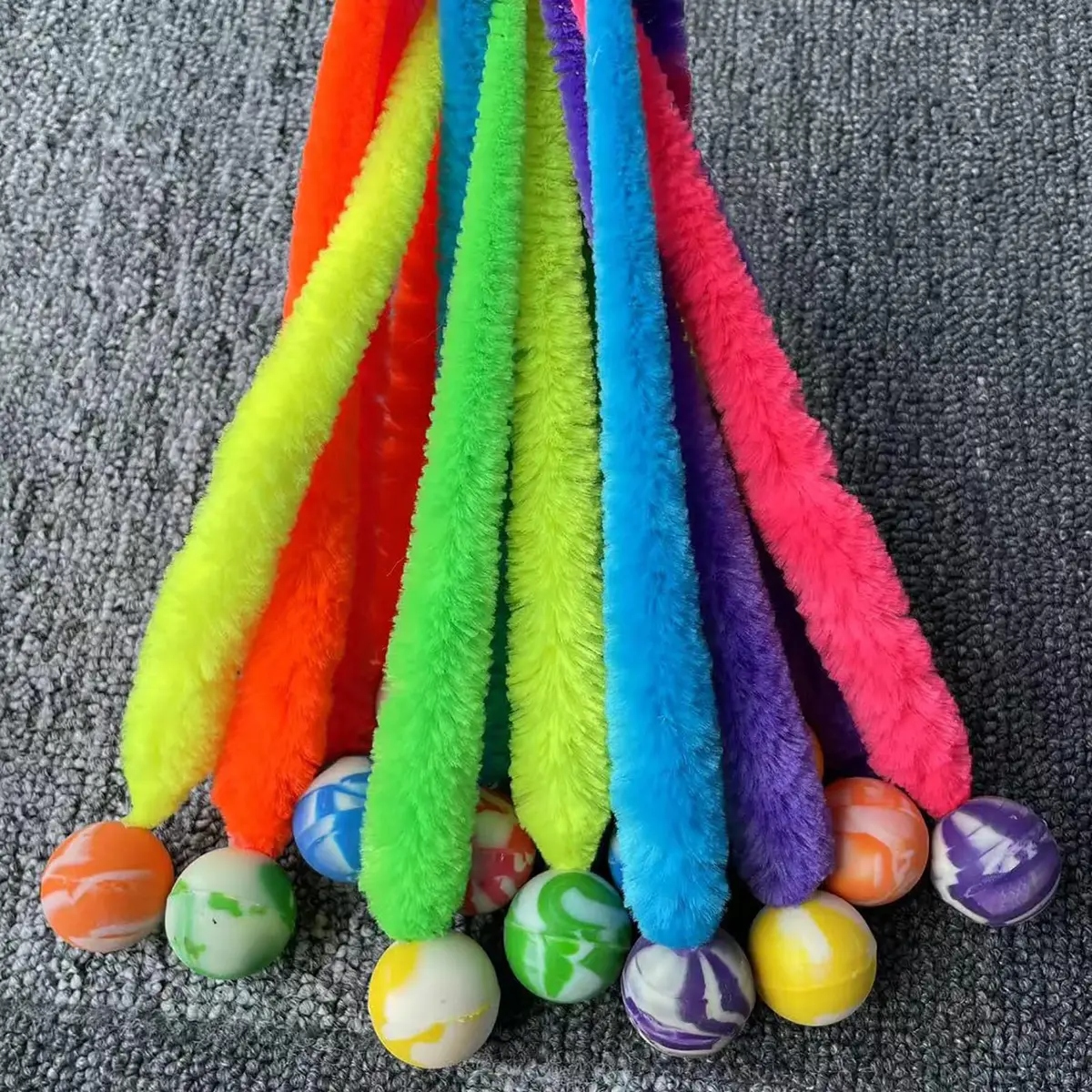 AcceLeah Fluffy Rainbow Elastic Balls Interactive Cat Toys 23cm (9in) Pack of 14 | Engaging Play for Feline Instincts - view 3