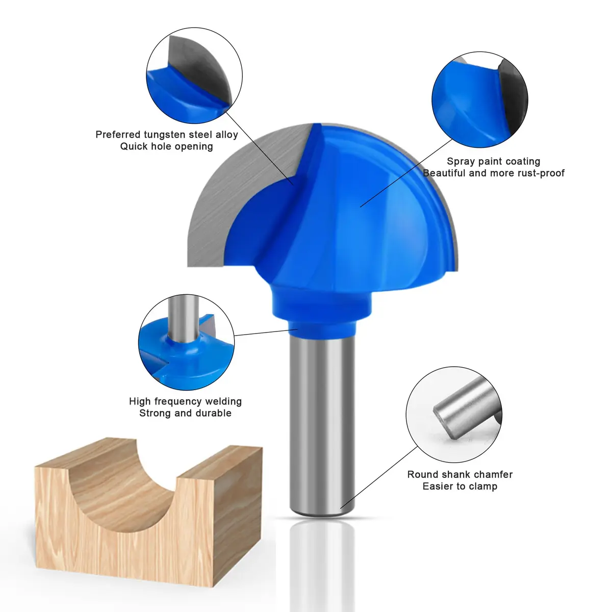 ASNOMY Core Box Router Bit 2" Cutting Diameter, 1/2" Shank | Solid Carbide 2-Flute Round Nose - view 5