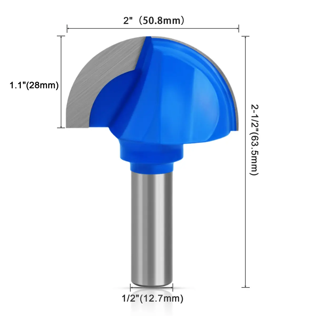 ASNOMY Core Box Router Bit 2" Cutting Diameter, 1/2" Shank | Solid Carbide 2-Flute Round Nose - view 2
