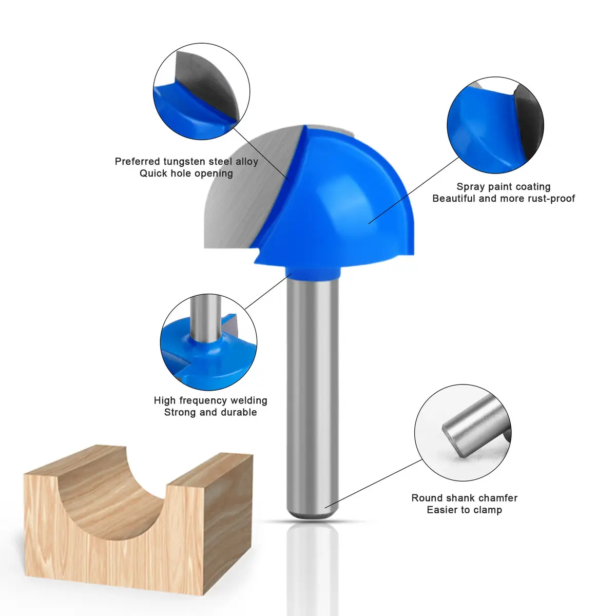 ASNOMY Core Box Router Bit 1" Cutting Diameter, 1/4" Shank, 2 Flutes | Solid Carbide Round Nose Cove Bit - view 5