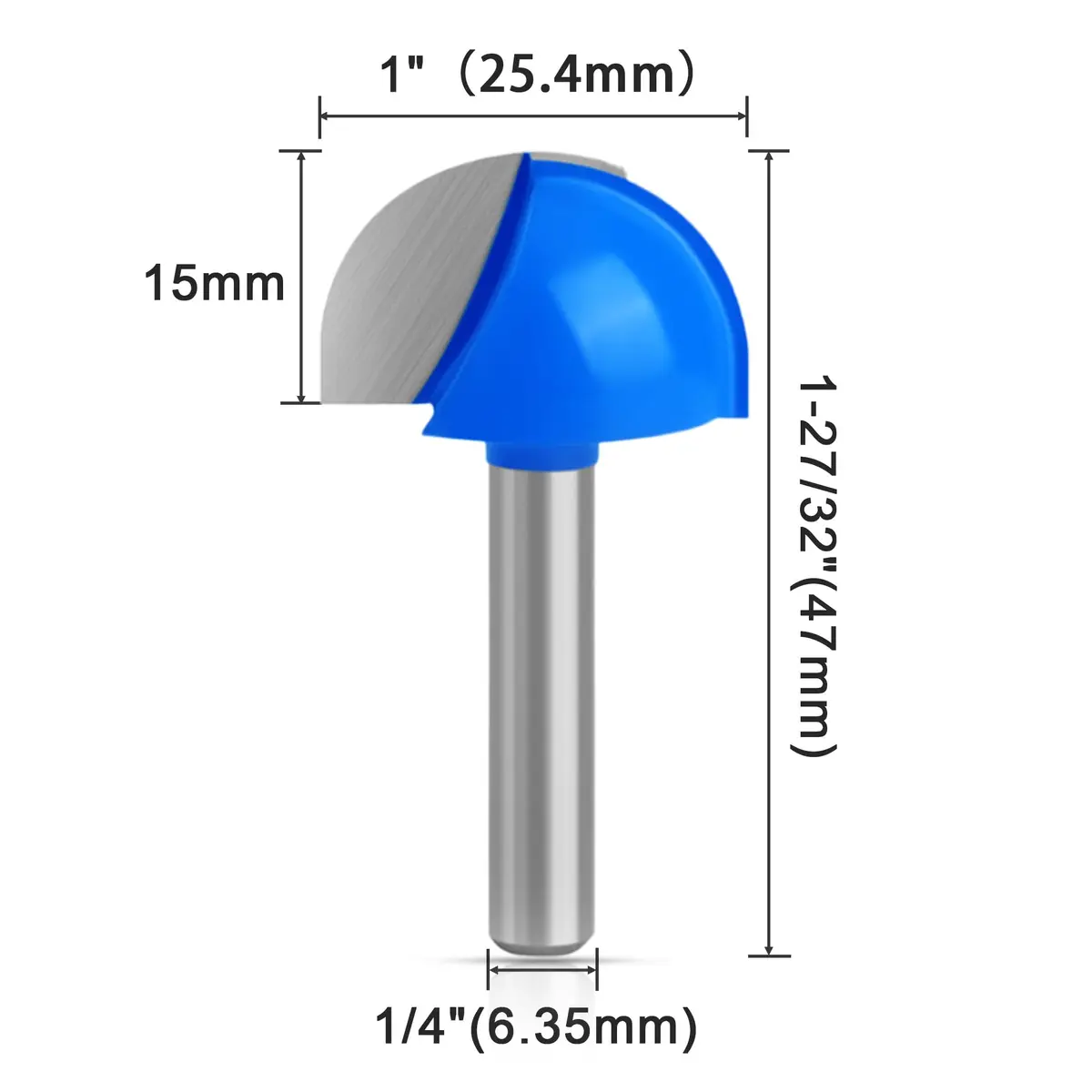 ASNOMY Core Box Router Bit 1" Cutting Diameter, 1/4" Shank, 2 Flutes | Solid Carbide Round Nose Cove Bit - view 2