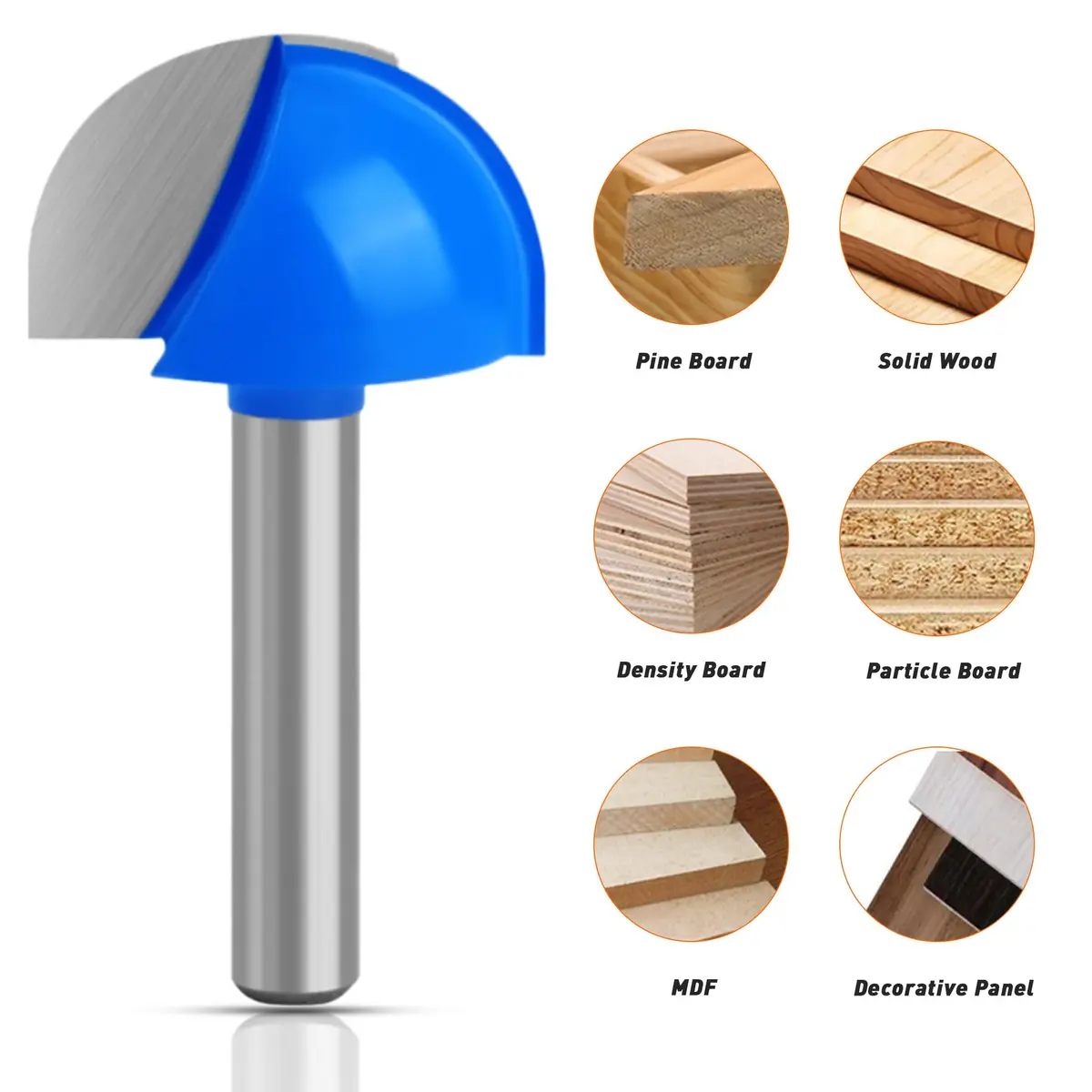 ASNOMY Core Box Router Bit 1" Cutting Diameter, 1/4" Shank, 2 Flutes | Solid Carbide Round Nose Cove Bit - view 3