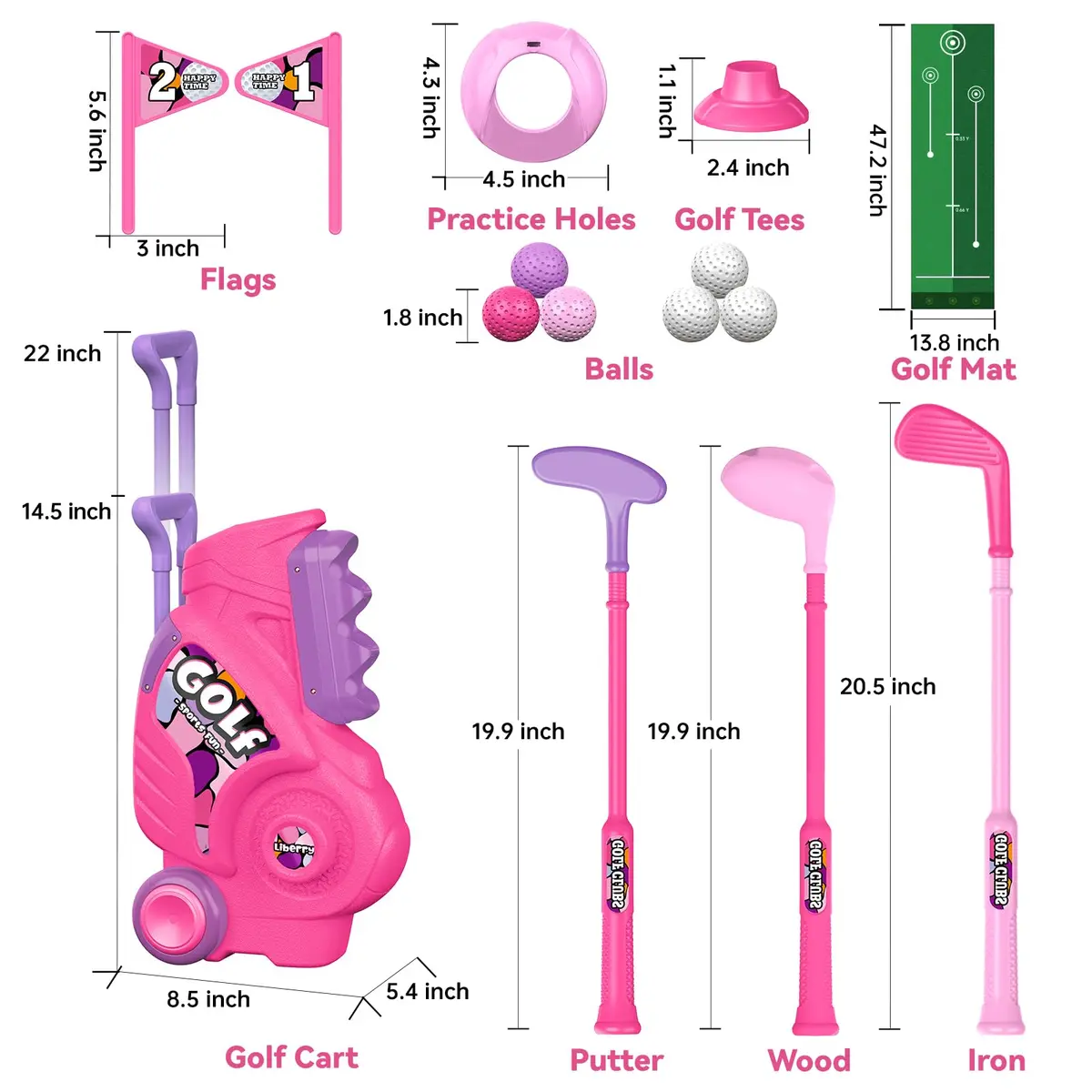 Liberry Toddler Golf Clubs Set Toy for Girls Ages 1-4 with Mat, Pink | ASTM-Tested Non-Toxic Plastic - view 6