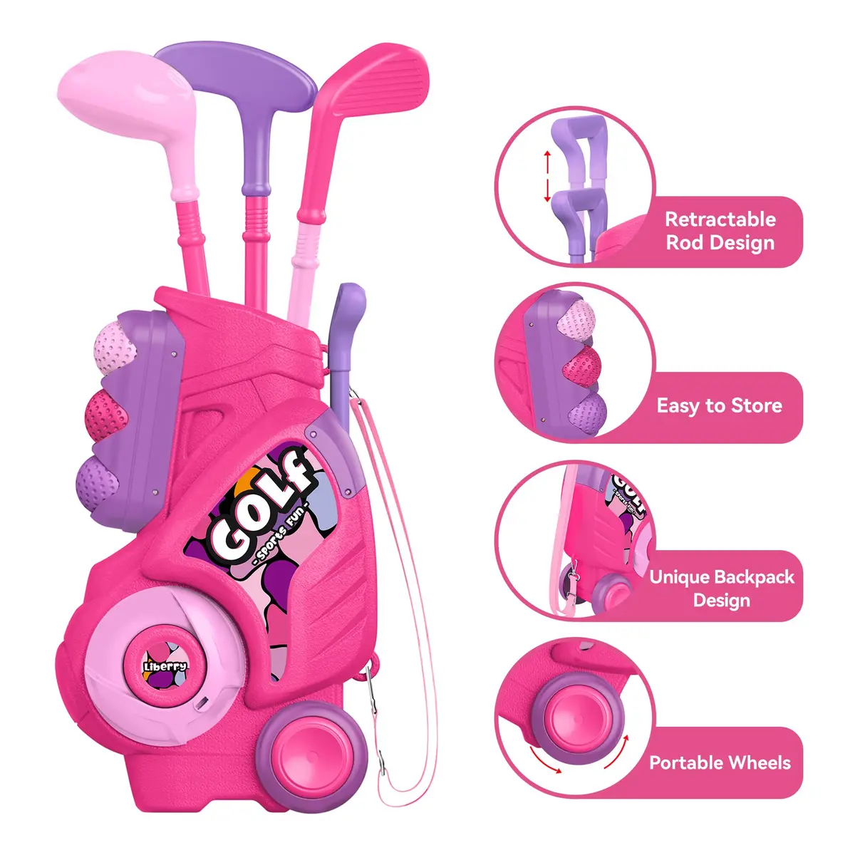 Liberry Toddler Golf Clubs Set Toy for Girls Ages 1-4 with Mat, Pink | ASTM-Tested Non-Toxic Plastic - view 3