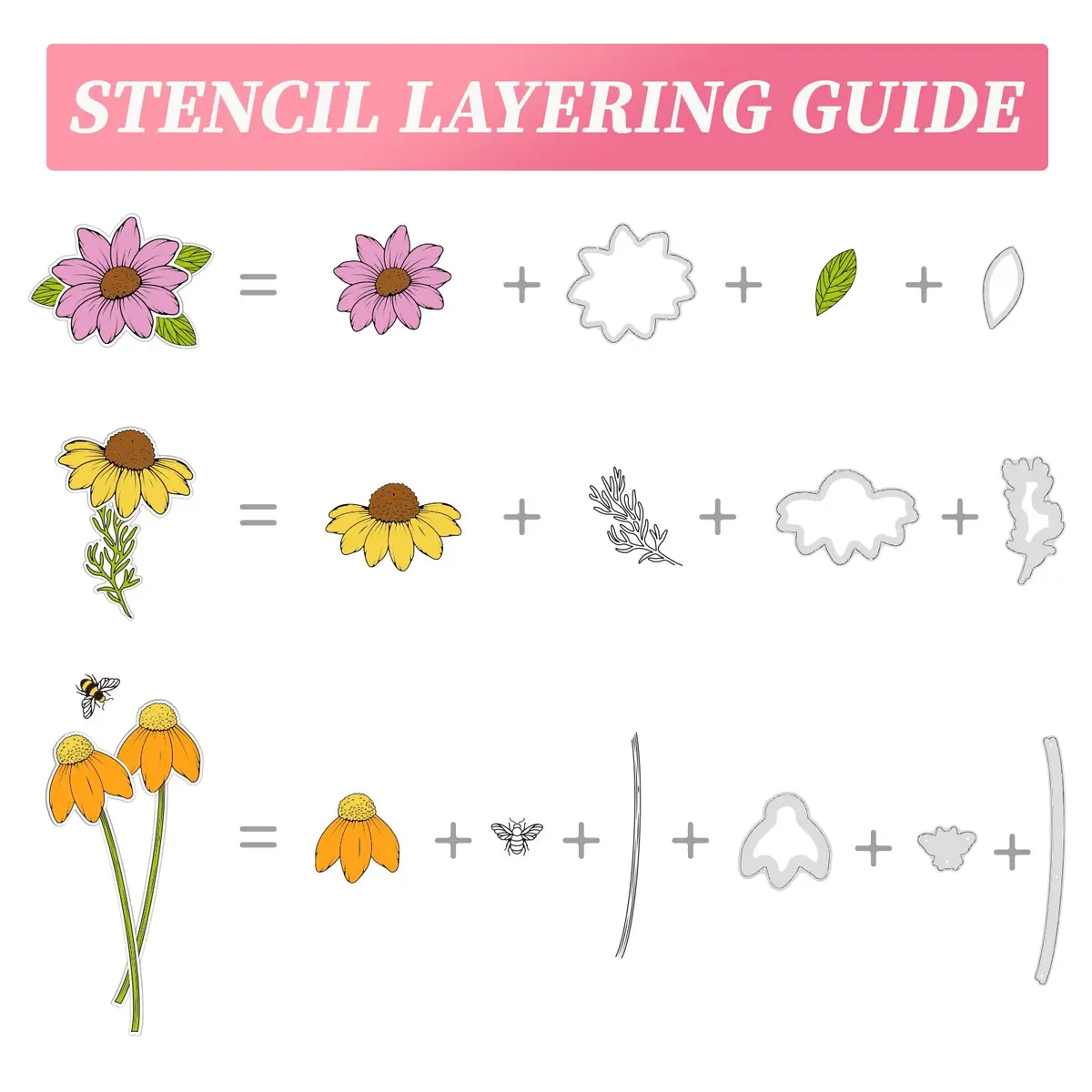 ORIGACH Daisy Flower Stamps and Dies and Layering Stencil Set, Silicone & Metal, 7.9x7.9 inch | DIY Card & Scrapbook Craft - view 4
