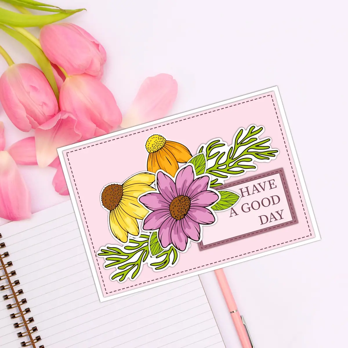 ORIGACH Daisy Flower Stamps and Dies and Layering Stencil Set, Silicone & Metal, 7.9x7.9 inch | DIY Card & Scrapbook Craft - view 6