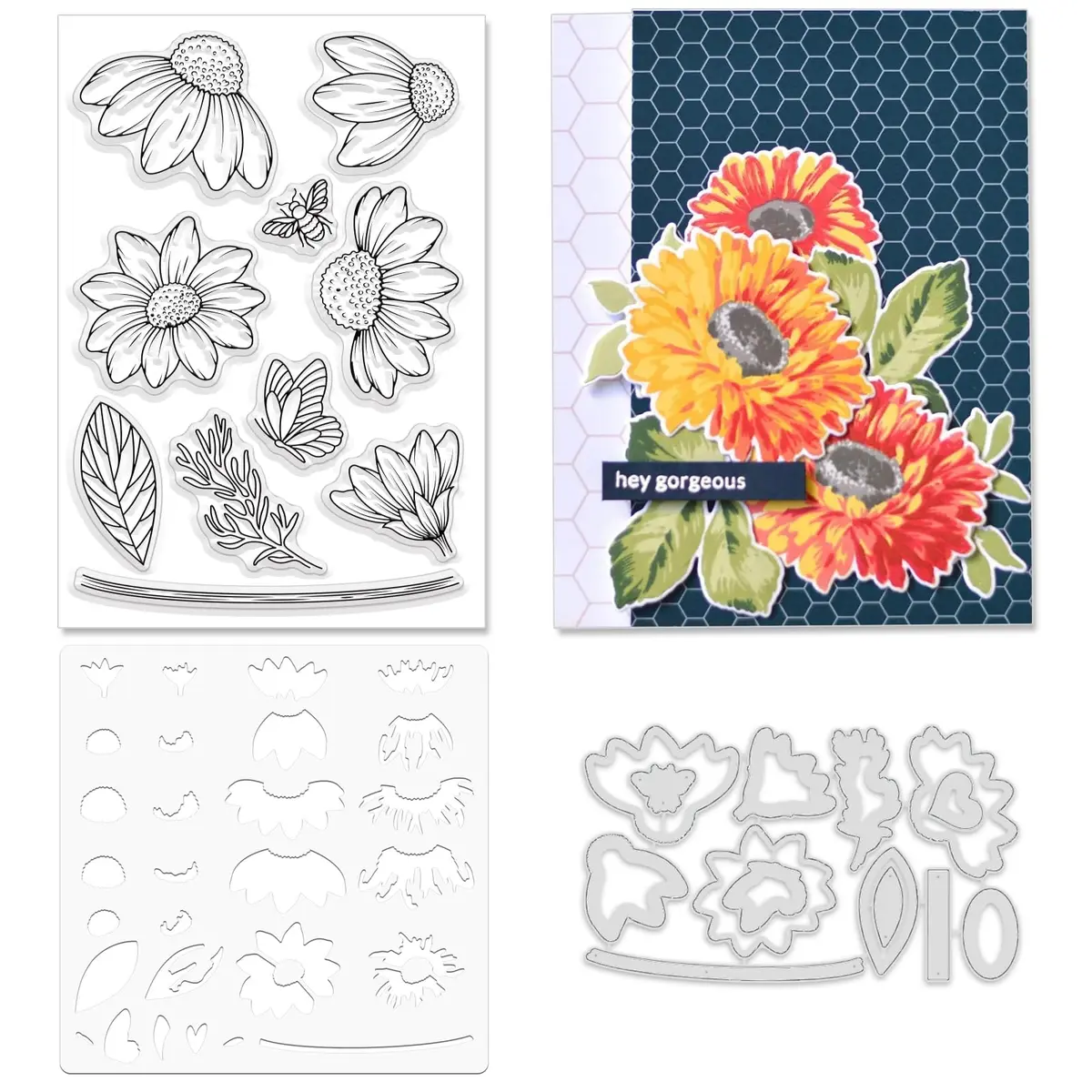 ORIGACH Daisy Flower Stamps and Dies and Layering Stencil Set, Silicone & Metal, 7.9x7.9 inch | DIY Card & Scrapbook Craft - main product image