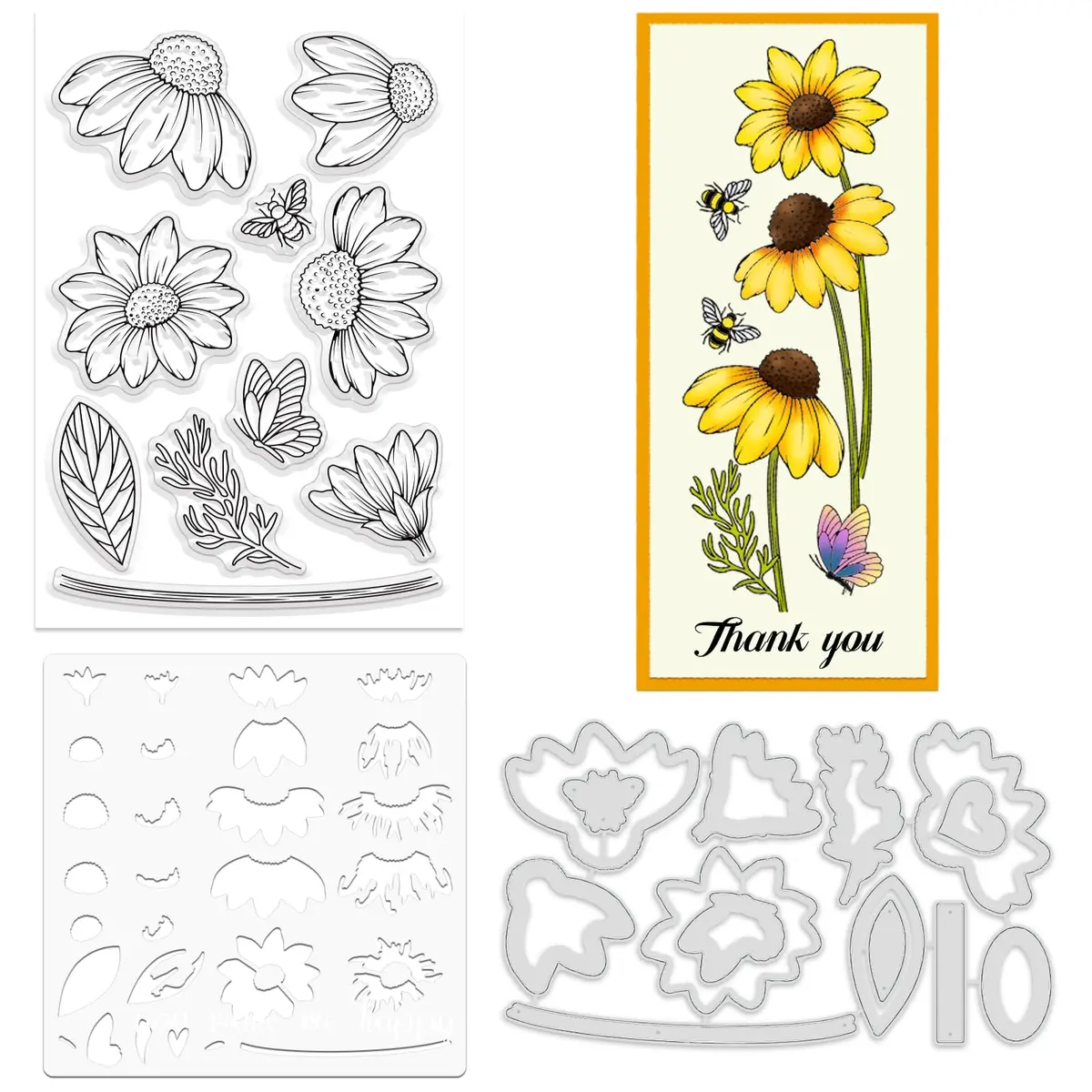 ORIGACH Daisy Flower Stamps and Dies and Layering Stencil Set, Silicone & Metal, 7.9x7.9 inch | DIY Card & Scrapbook Craft - view 2