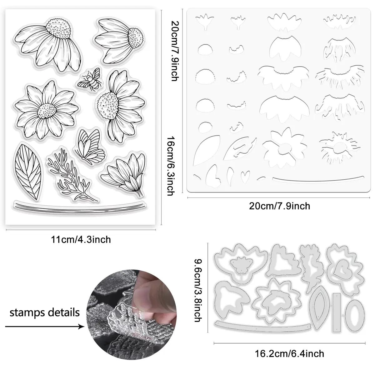 ORIGACH Daisy Flower Stamps and Dies and Layering Stencil Set, Silicone & Metal, 7.9x7.9 inch | DIY Card & Scrapbook Craft - view 3