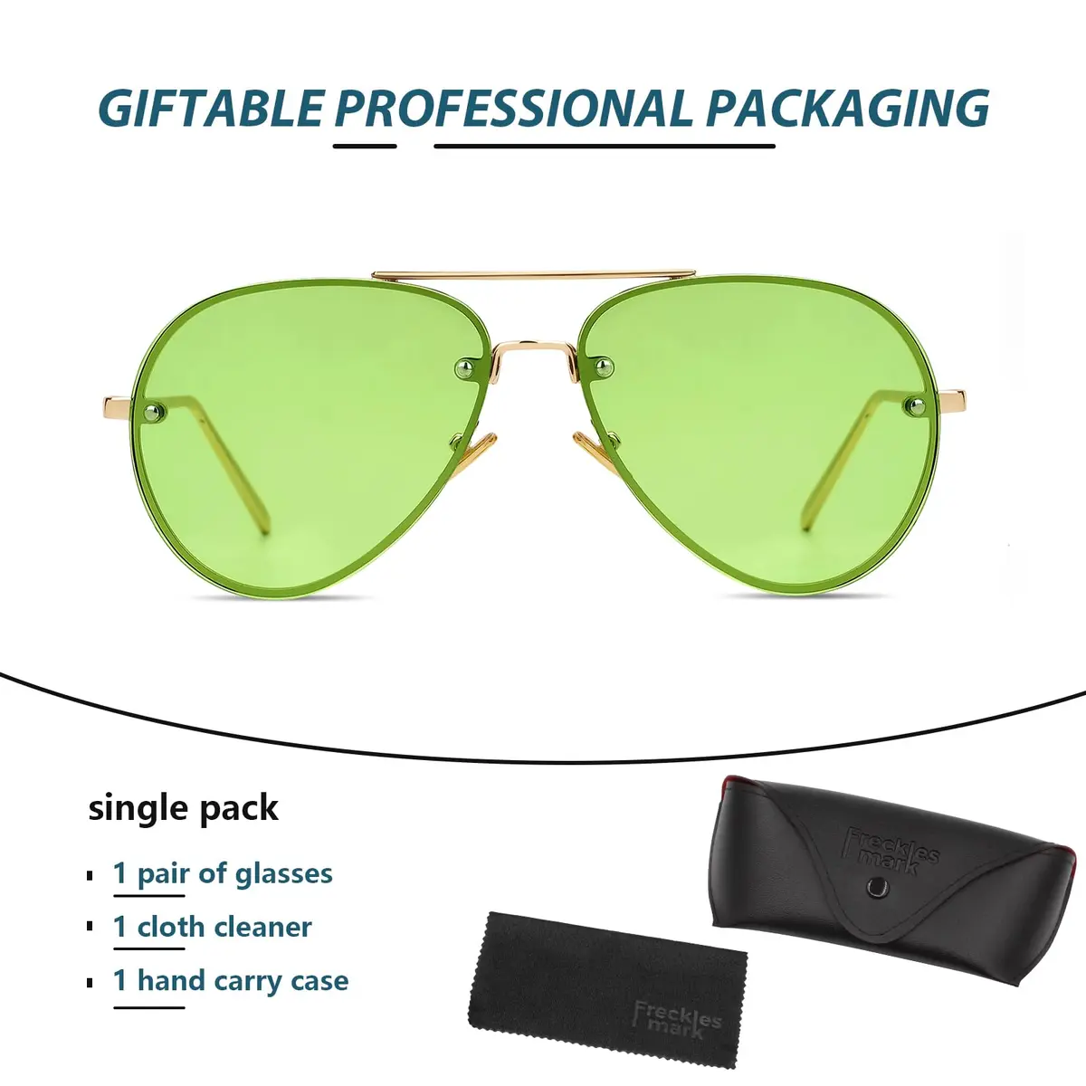 Freckles Mark Classic Oversized Aviator Sunglasses Clear Green 62mm | UV400 Protection - view 7
