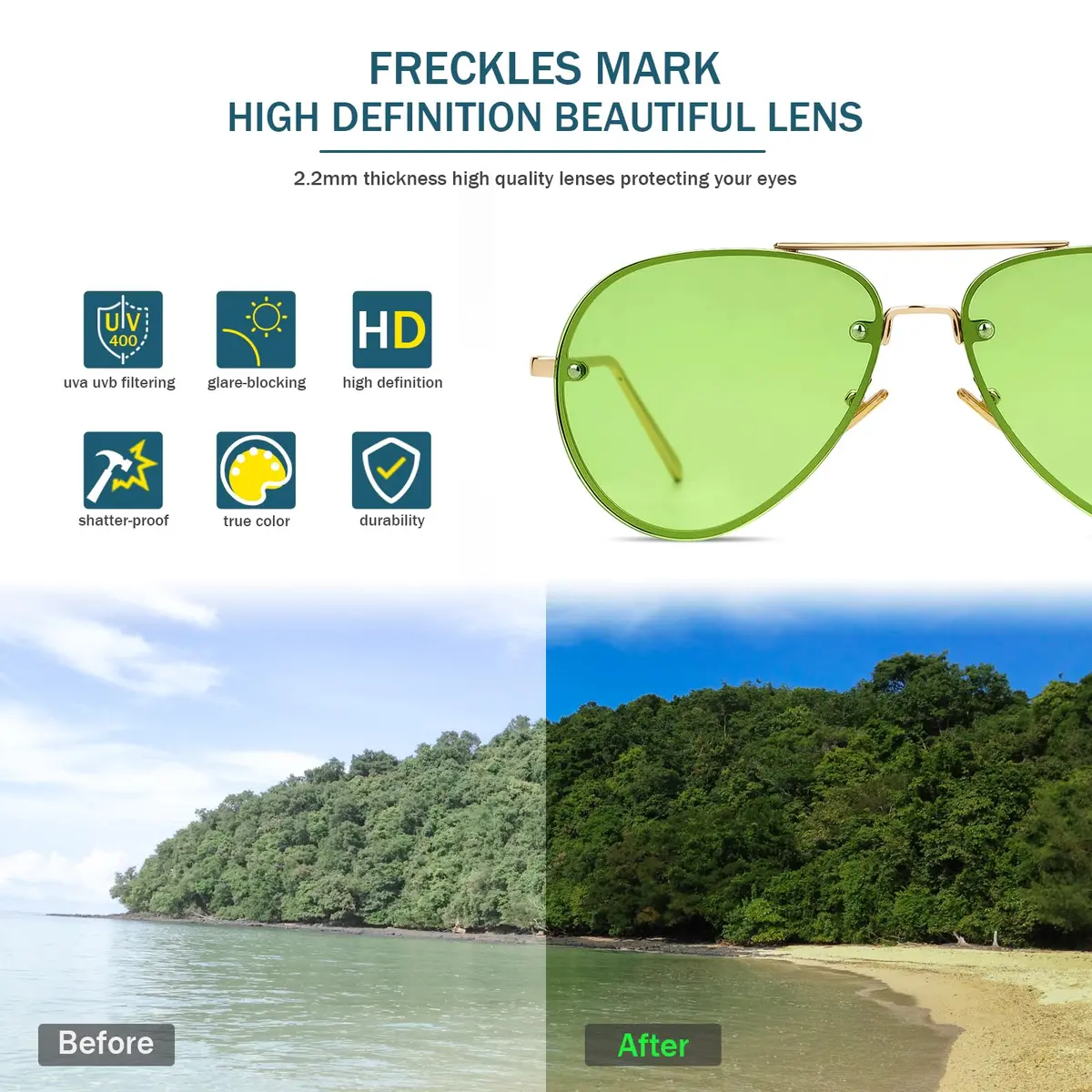 Freckles Mark Classic Oversized Aviator Sunglasses Clear Green 62mm | UV400 Protection - view 3