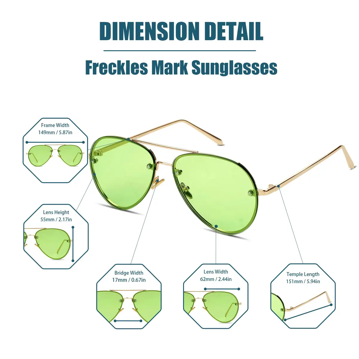 Freckles Mark Classic Oversized Aviator Sunglasses Clear Green 62mm | UV400 Protection - view 4