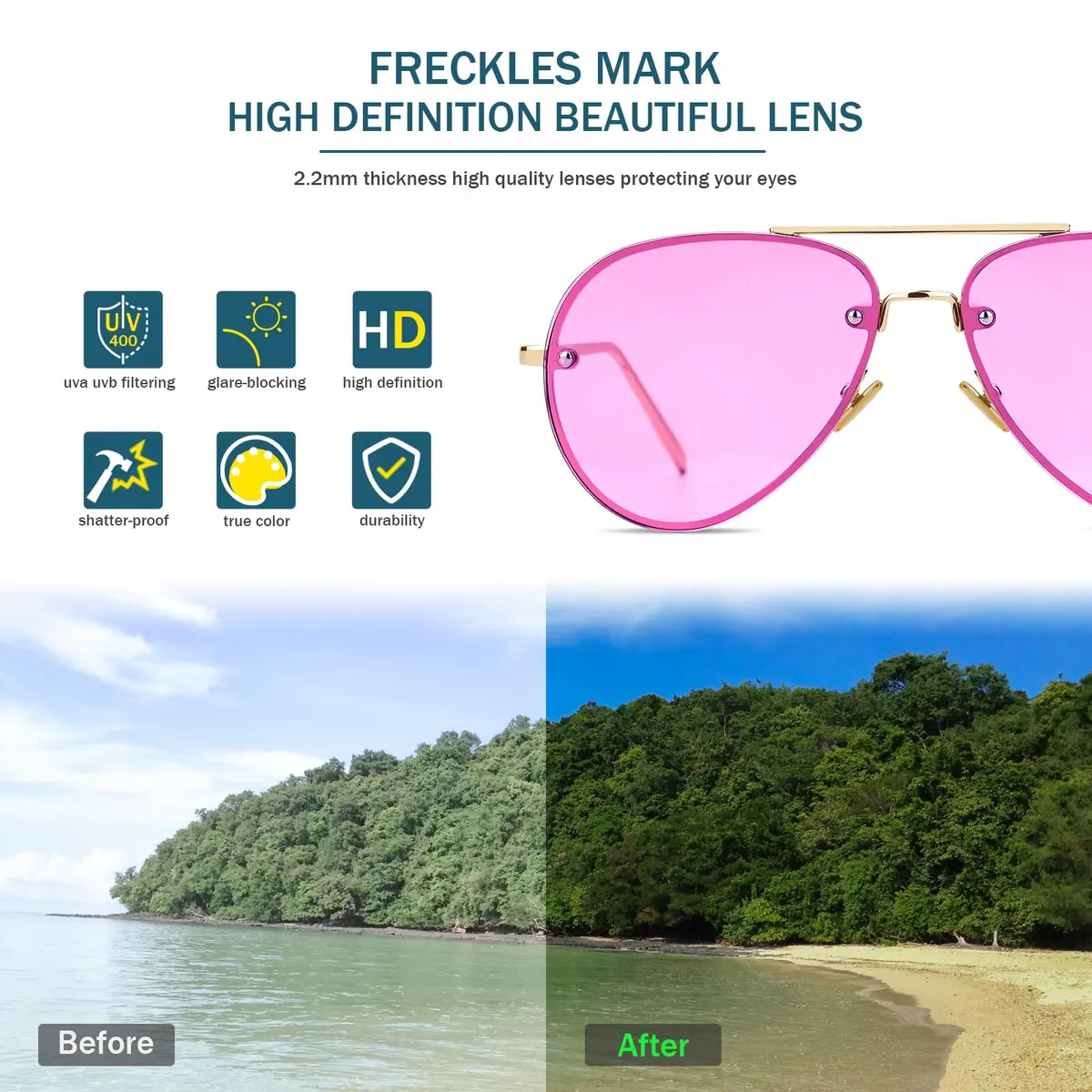 Freckles Mark Oversized Aviator Sunglasses Purple Tint 62mm | UV400 Protection - view 3