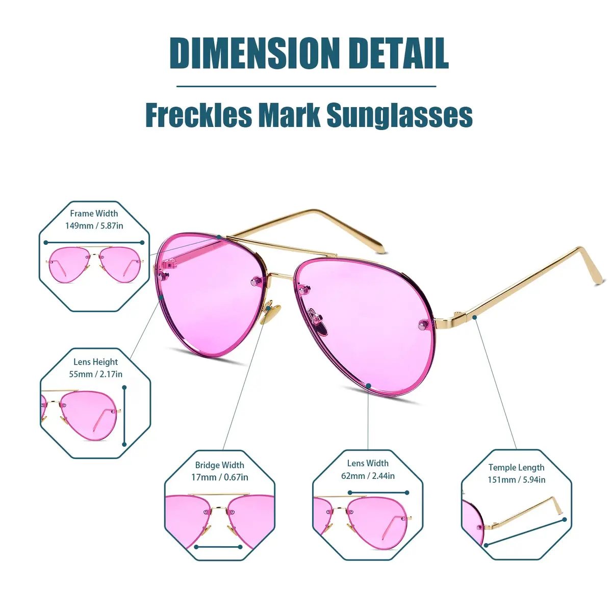 Freckles Mark Oversized Aviator Sunglasses Purple Tint 62mm | UV400 Protection - view 4