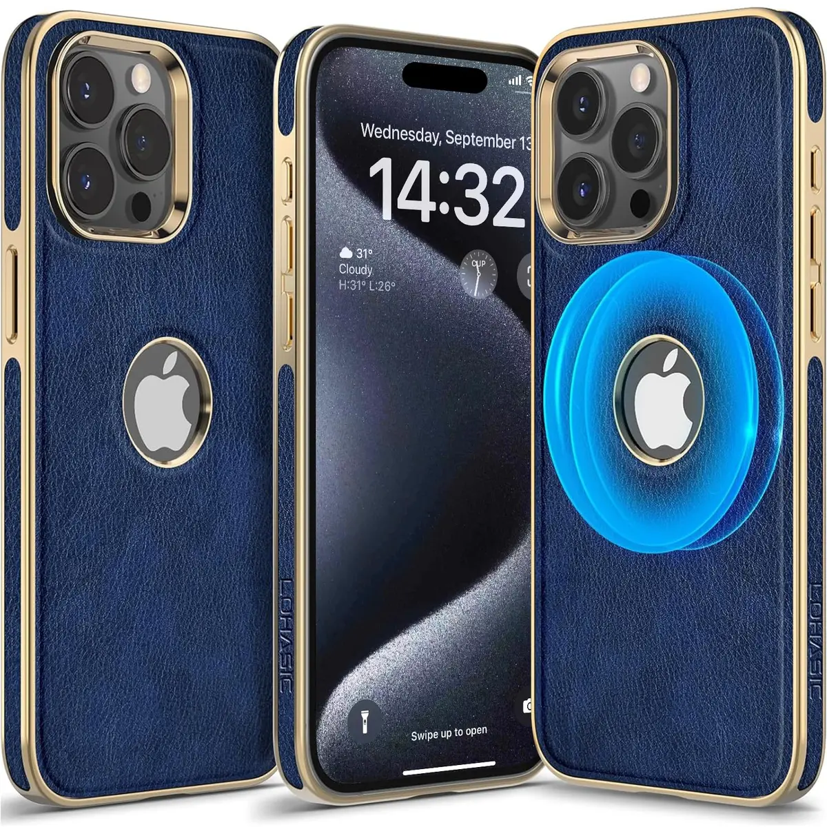 LOHASIC for iPhone 15 Pro Max Case Leather, MagSafe Magnetic Case, Blue | Luxury Vegan PU Leather with MagSafe Compatibility - main product image