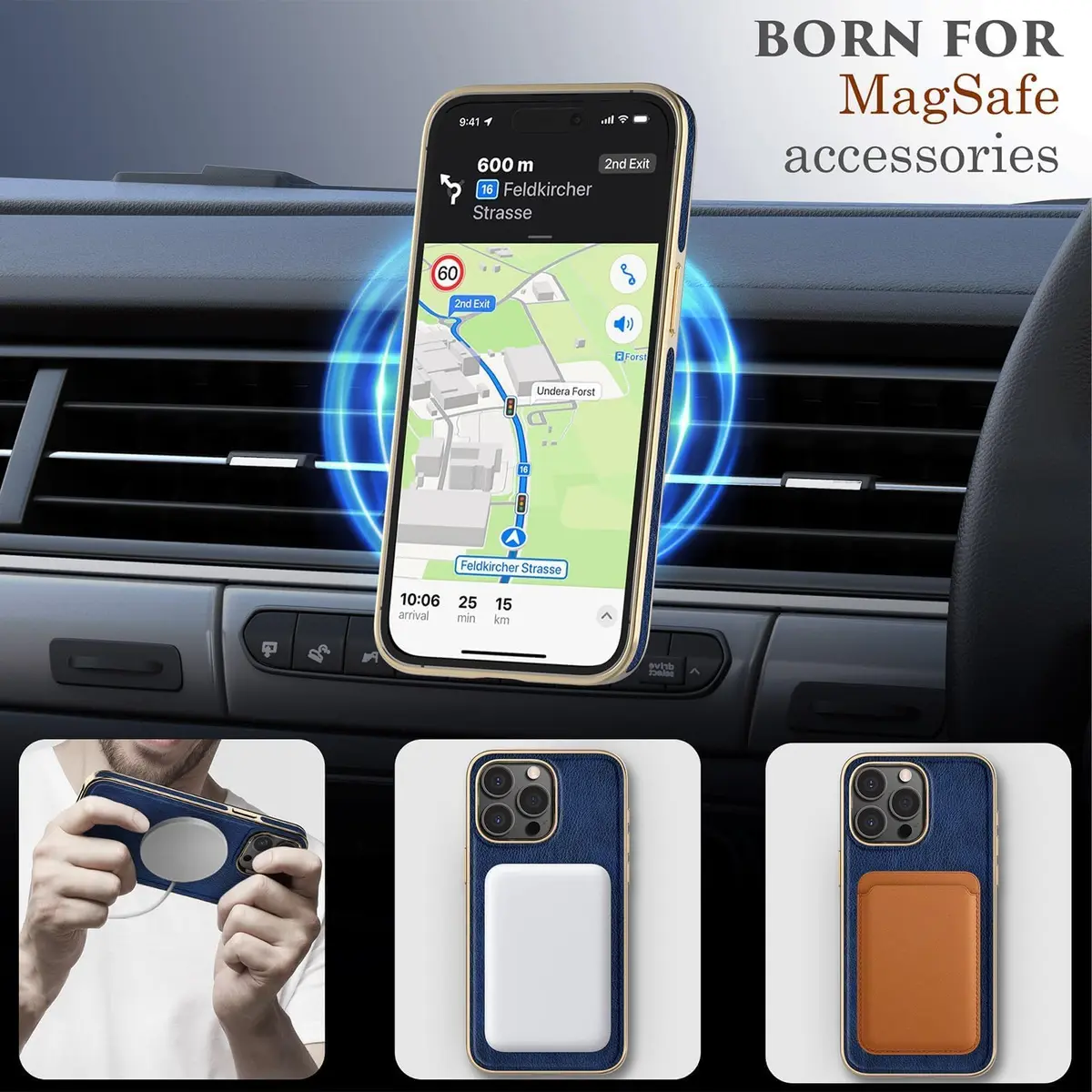 LOHASIC for iPhone 15 Pro Max Case Leather, MagSafe Magnetic Case, Blue | Luxury Vegan PU Leather with MagSafe Compatibility - view 3