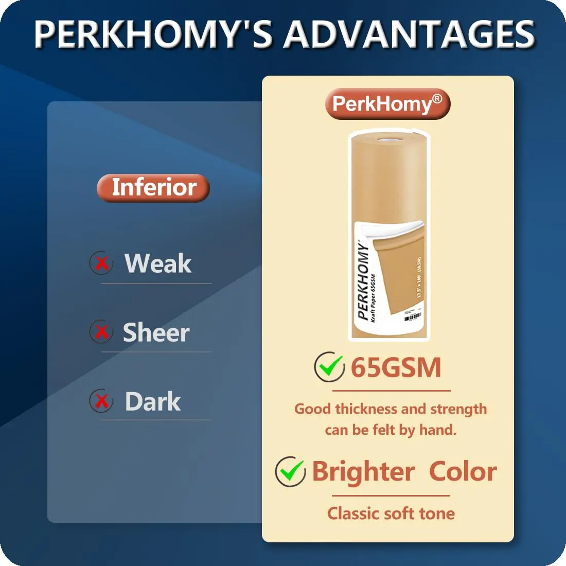 PH PERKHOMY Brown Kraft Paper Roll 17.5" x 150' | Versatile Gift & Craft Wrap (70GSM) - view 2